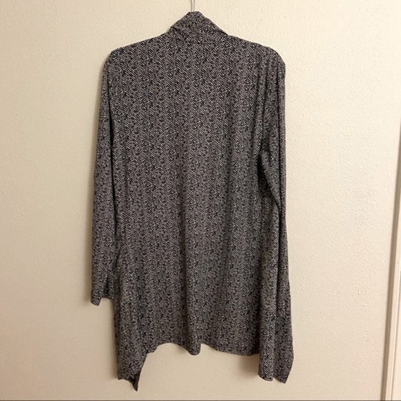 Papillon Gray Herringbone Open Front Cardigan Draped Cascade Long Sweater Medium - Picture 3 of 7